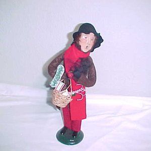 Vintage SIGNED Byers Choice Christmas Caroler LADY w/ Candy Canes & Wreath 1998